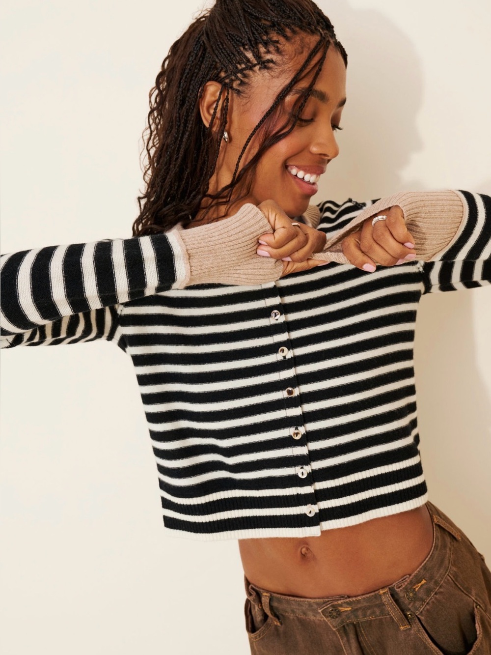 Free People Nocturnal Stripe Wool Cashmere Blend Cardigan